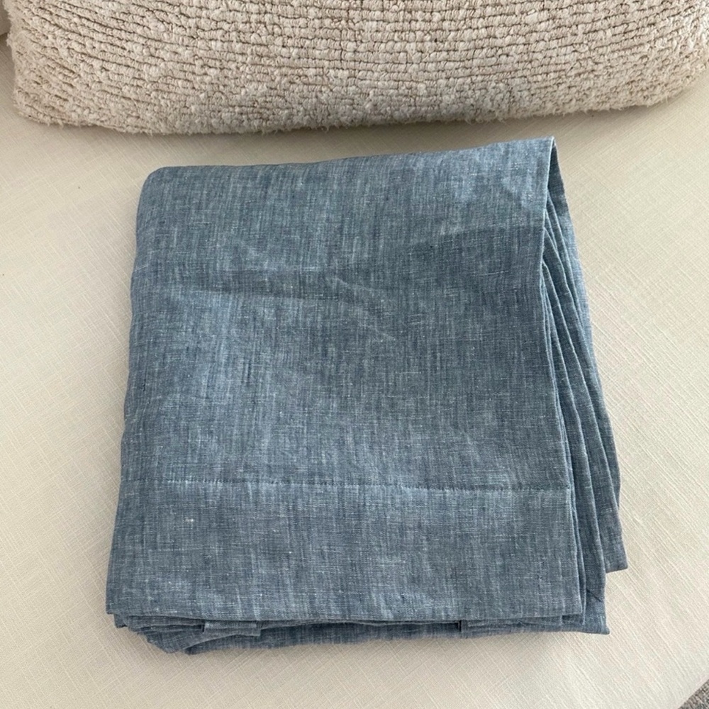 Pottery Barn Belgian Flax Linen Curtain Panel Blue Chambray 50x84 Blackout